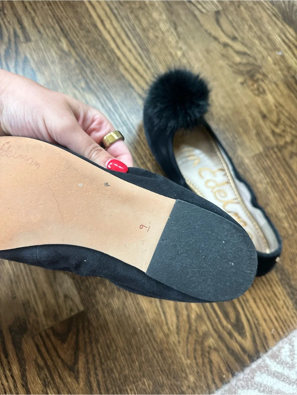 Sam Edelman Black Pom-Pom Ballet Flats, size 9